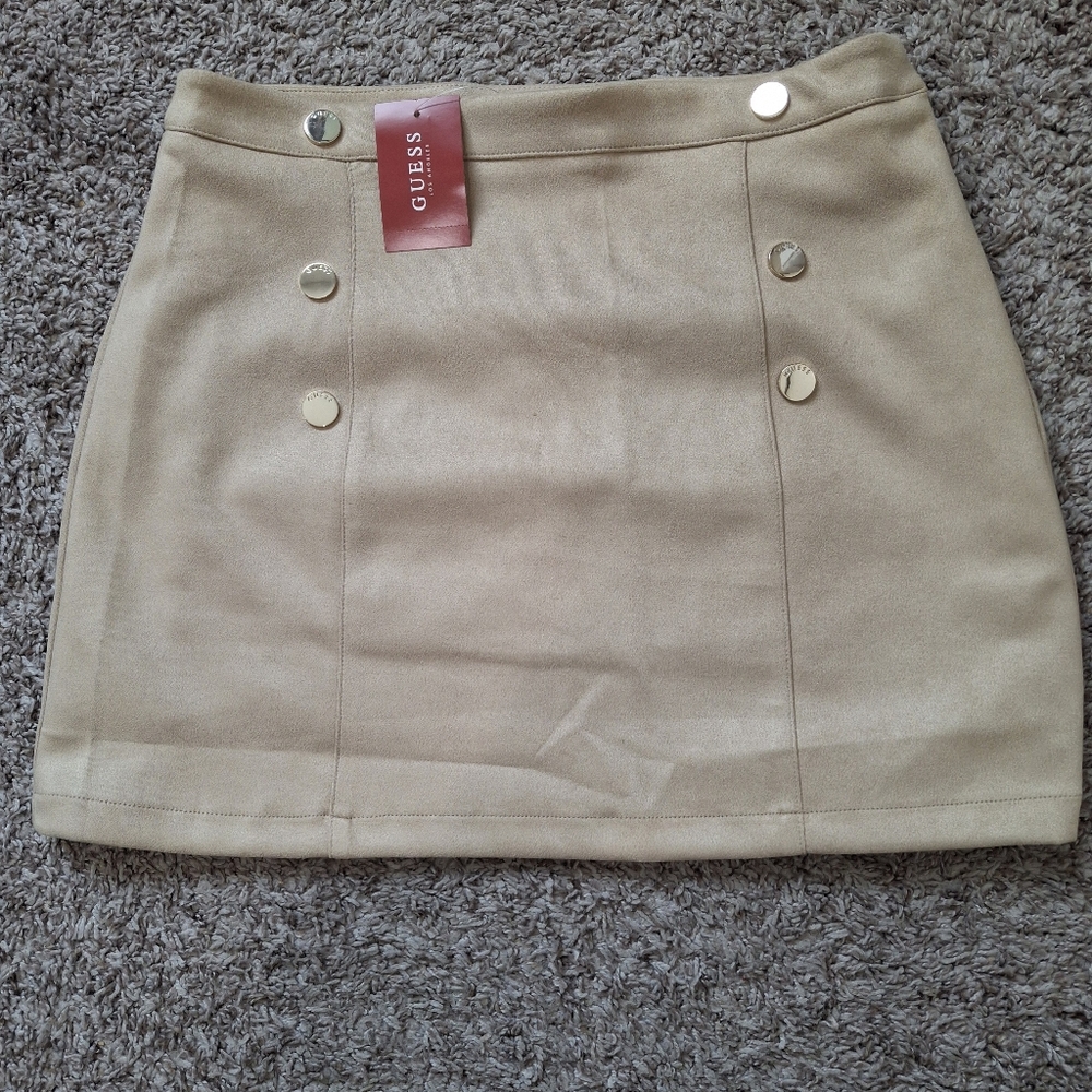 GUESS Tan Mini Skirt with Gold-Tone Buttons M NWT